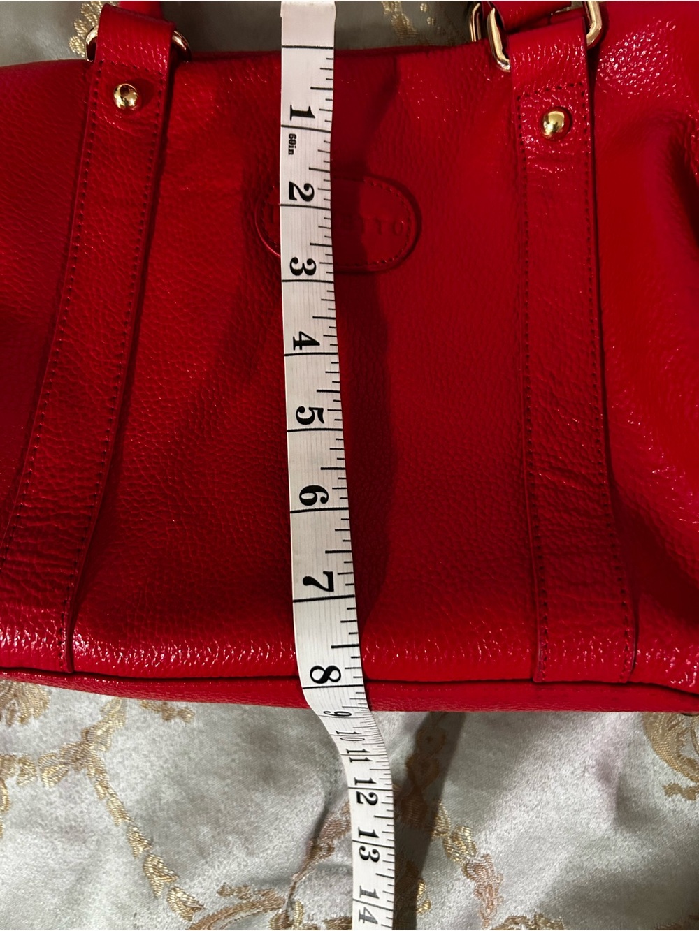 Terzetto Red Leather Satchel with Gold Accents - Picture 7 of 8